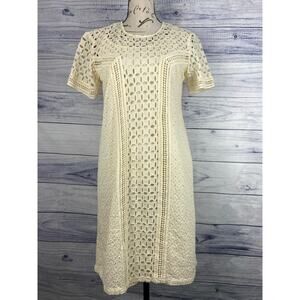 Sundance Eyelet Dress Women XS 2 Vanilla Shift Keyhole Back Lined 100% Cotton